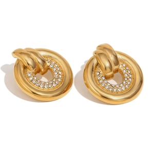 Classic 18K gold plated stainless steel hoop earrings with sparkling pave rhinestones