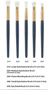 Blue 5pcs eye makeup brush set showing sizes from 14.3cm to 15.1cm for eyeshadow