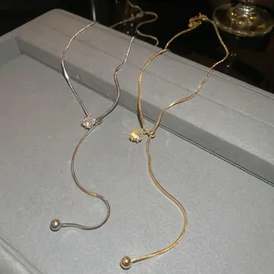 Adjustable snake chain necklace with square zircon and gold plating in gold and silver