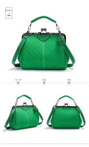 Multiple views showing the green quilted leather doctor bag with retro metal clasp closure