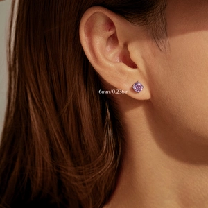 S925 sterling silver stud earrings featuring a 6mm violet rose-cut round gemstone