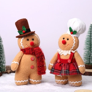 Christmas Gingerbread Man Plush Dolls Gnome Ornaments Polyester Resin Red Plaid Scarf For Holiday Party Home Decor