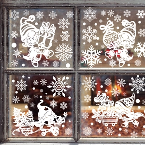 Christmas Window Stickers PVC Static Cling Snowflake Santa Claus Gnome Reindeer Glass Decals For Holiday Party Decoration