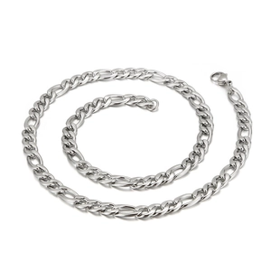 Polished stainless steel Figaro chain necklace for men with a large lobster clasp closure