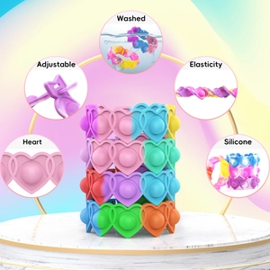 Adjustable rainbow silicone pop-it heart bracelet for kids stress relief and sensory play