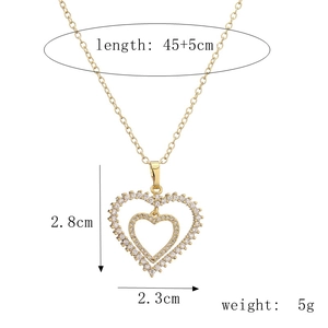 Détails du collier cœur plaqué or avec zircons et spécifications de dimensions