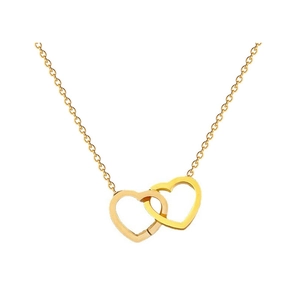 Minimalist titanium steel interlocking heart necklace in gold and rose gold finish