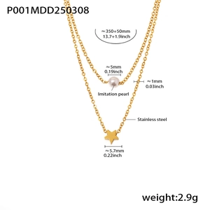 Detailed size specifications for double layer star and pearl stainless steel necklace