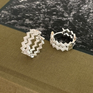 925 Sterling Silver Wave Ripple Stud Earrings With Micro Paved White Zircon Geometric Modern For Women