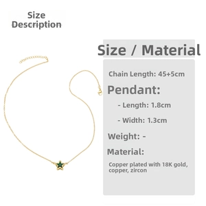 Detail of 18K gold plated star pendant with green zircon and 45cm chain dimensions