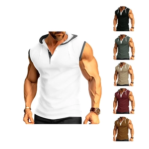 Men's hooded waffle knit muscle tank top in white, black, grey and khaki colors
