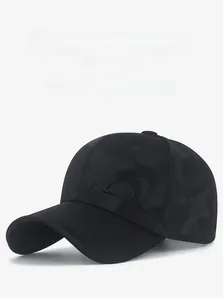 Detail of 3D Classic embroidery on black camouflage baseball cap with street style