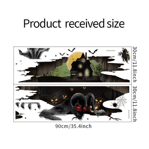 Detailed view of Halloween wall stickers with haunted house and red-eyed monsters set