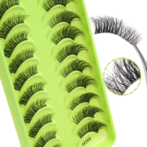 Detailed view of 10 pairs of clear band half eyelashes style AK307 on white background