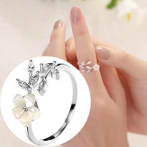Daisy Flower Leaf Open Ring Copper With Shell Flower And Marquise Cubic Zirconia For Women Elegant Adjustable