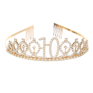 Tiara dorata per il 10° compleanno con strass e pettini incorporati per bambine