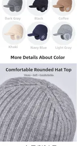 Detail showing knit texture and earflaps with snowflake pattern on winter baseball caps