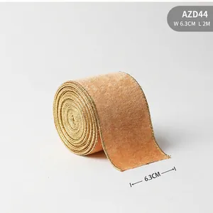 Velvet Christmas ribbon with gold edges for tree decoration, 6.3cm width and 2m length