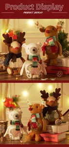 Detail of Christmas reindeer and polar bear clear candy jars with plush fabric details