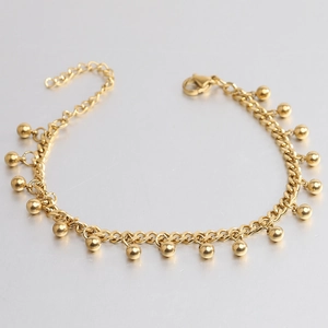 Elegante bracciale a catena in acciaio inossidabile dorato con piccoli ciondoli a sfera