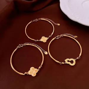 Bracciale Rigido In Rame Placcato Oro Wu Lou Zucca Trifoglio Regolabile Gioielli Eleganti Per Donna