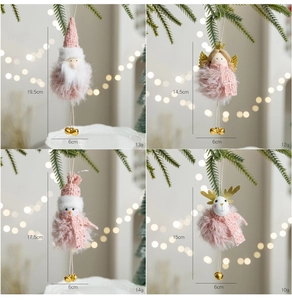 Pink Christmas doll ornaments with gold bells, sizes 14.5cm-19.5cm in four-grid view