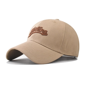 Khaki cotton baseball cap with 3D nothing embroidery in a stylish 45-degree side view