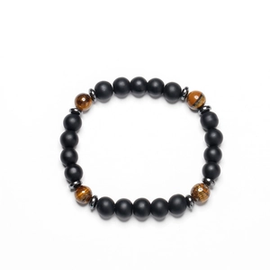 Matte black onyx and tiger eye stone beaded bracelet with hematite spacers for men and women