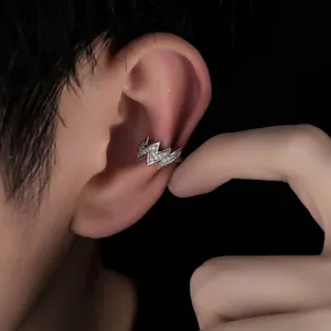 Minimalist lightning bolt ear cuff with sparkling zircon inlay for non-pierced ears