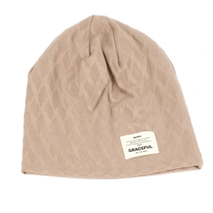 Khaki knitted beanie with diamond weave pattern and Graceful patch for autumn and winter