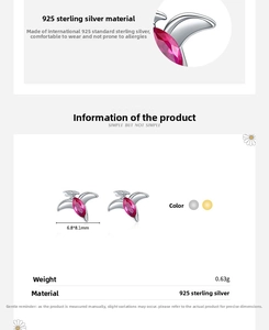 Détails des boucles d'oreilles dinosaure en argent S925 avec pierres roses en cœur