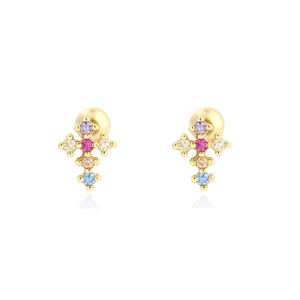 Boucles D'oreilles Croix En Argent Sterling 925 Zircone Colorée Incrustée À Vis Dos Goujons D'oreille Bijoux Chic Pour Femmes Unisexe