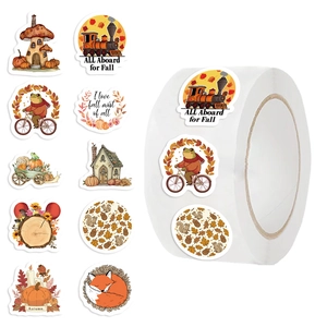 Roll of autumn landscape decorative stickers with mushrooms, foxes and cozy fall elements
