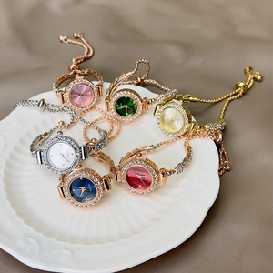 Fashion Luxury Rhinestone Women Bracelet Watch Alloy Quartz Analog Wristwatch Elegant Multi Color Jewelry Watch For Lady