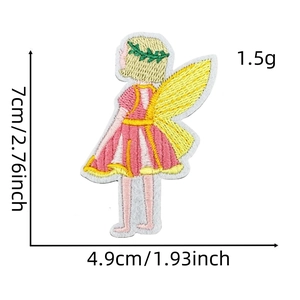 Detailed view of fairy girl embroidery patch showing exact dimensions 7cm x 4.9cm