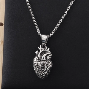 Creative anatomical heart pendant necklace in silver stainless steel with box chain