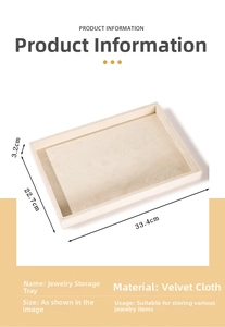 Detail view of beige flannel jewelry storage tray with specific 33.4x22.7x3.2cm dimensions