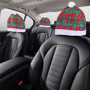 Christmas red and green plaid car headrest covers with snowflake patterns for festive decor