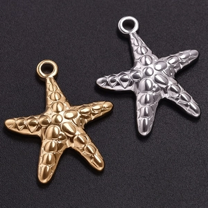 Textured 304 stainless steel starfish pendants in gold and silver finish with metallic shine