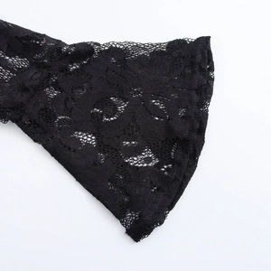 Elegant black lace dress with long flare sleeves and floral patterns in slim fit