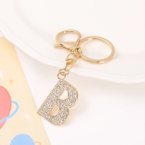 Gold-plated letter B keychain with sparkling rhinestones and lobster clasp decoration