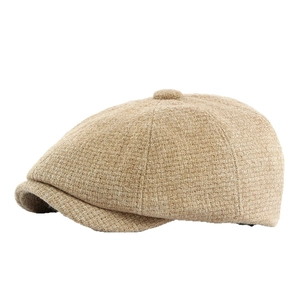 Classic khaki wool blend newsboy hat with textured knit fabric for autumn and winter