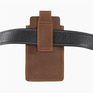 Vintage brown crazy horse leather cell phone holster with belt loop for men