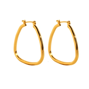 Classic 24k gold-plated geometric triangle hoop earrings with a high-polished metallic finish