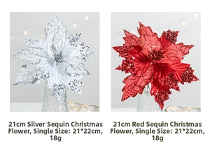 Gros plan de fleurs de Noël artificielles 21x22cm avec paillettes et texture velours