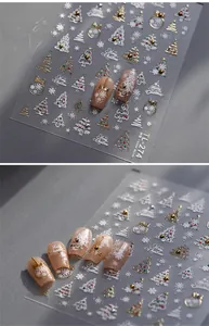 Detail of TL-274 Christmas nail stickers with gold snowflakes and 3D tree patterns