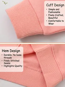 Pink knit cotton pullover sweatshirt for kids showing ribbed cuffs and hem details