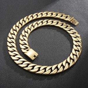 Collana a catena cubana da 24mm in acciaio inossidabile dorato massiccio per uomo
