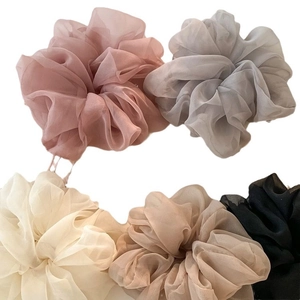 Elegant chiffon scrunchies set in pink, grey, cream, khaki and black colors