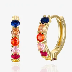 925 Sterling Silver Rainbow Zirconia Huggie Hoop Earrings For Women Colorful Fashion Jewelry Small Sparkly Hoop Earrings
